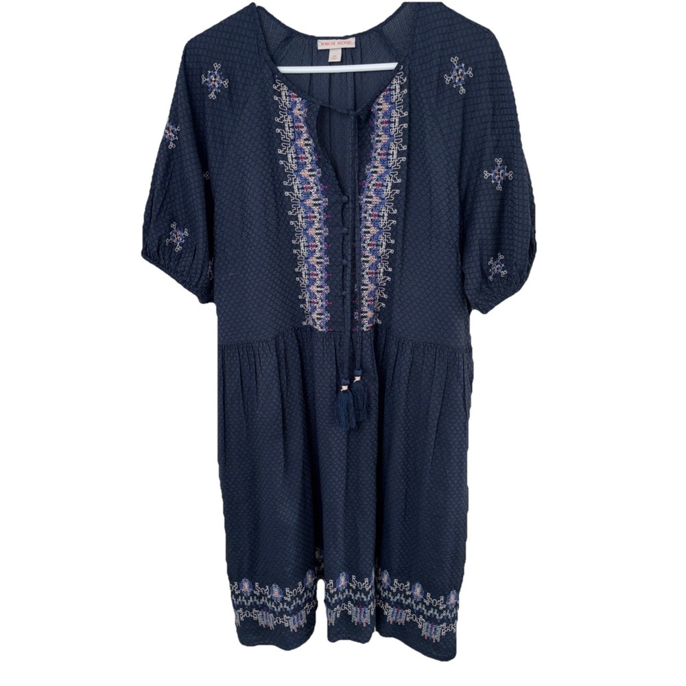 KNOX ROSE Blue Boho Embroidered Peasant Dress XXL